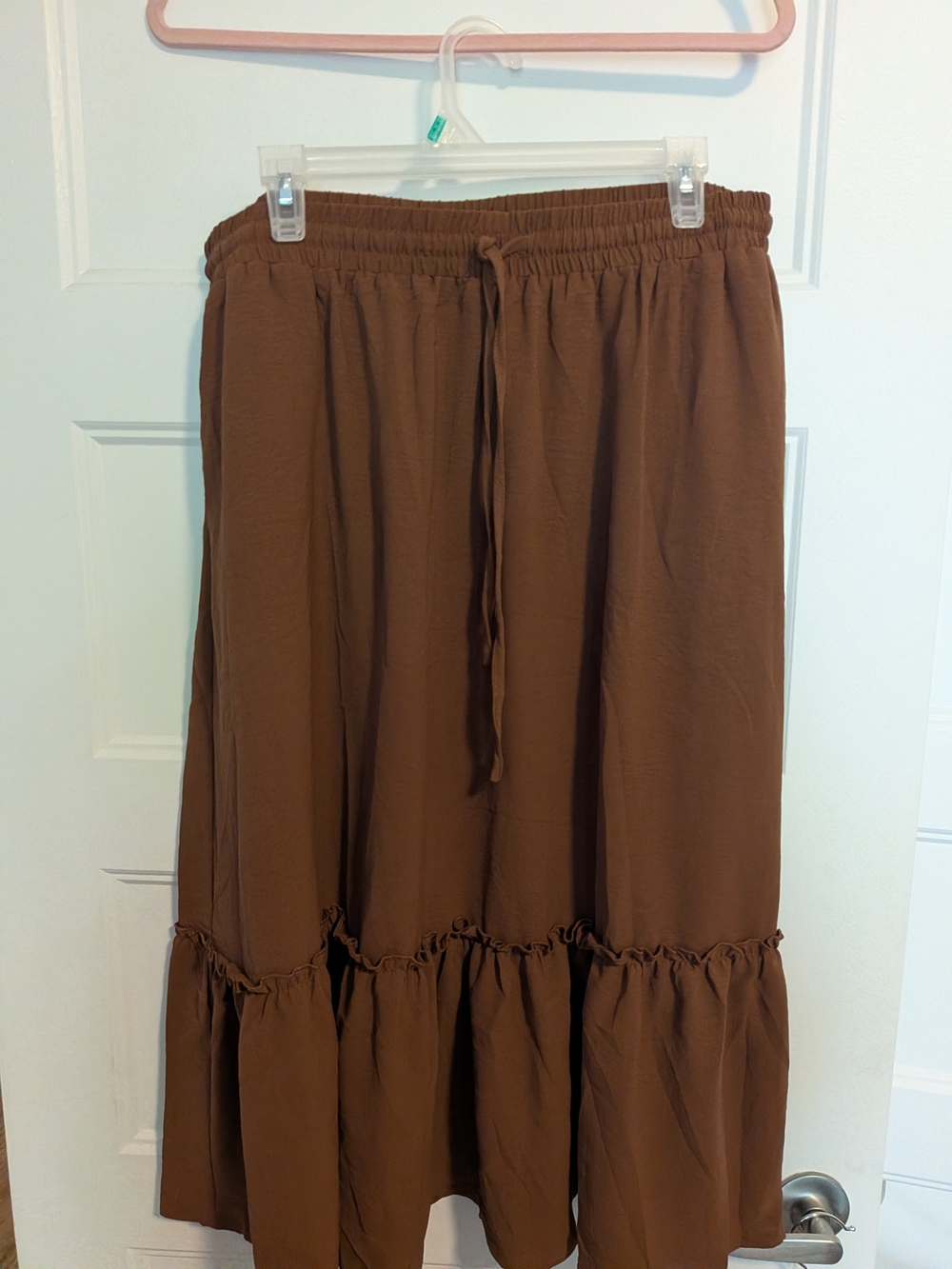 Boho Western Peasant Style Brown Tiered Drawstring Skirt